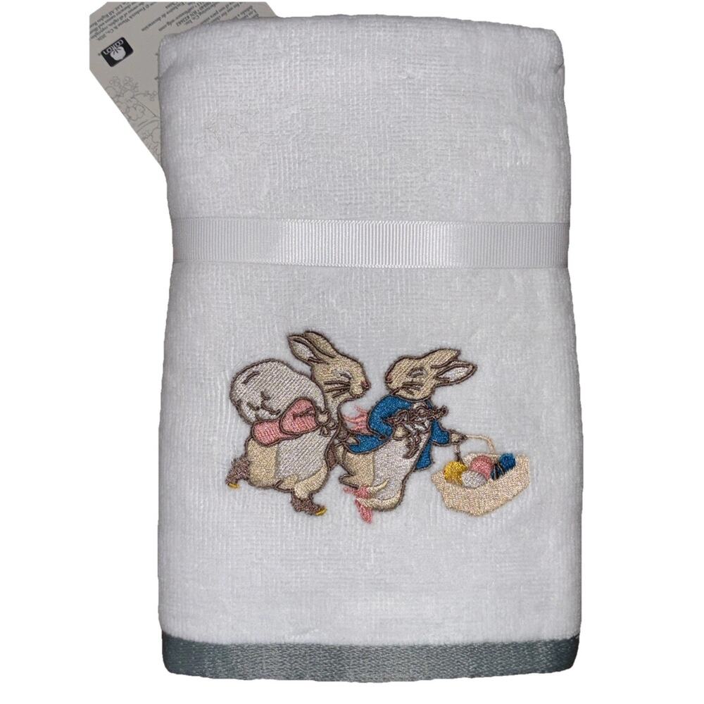Peter Rabbit 2 Pk Hand Towels Spring Flowers Embroidered Easter Beatrix Potter